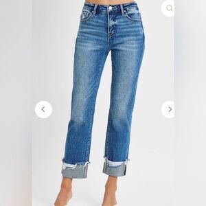 Risen straight leg cuffed jeans size 1X